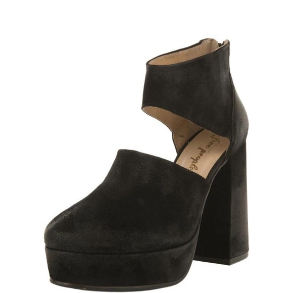 Free People Luxor Platforms round toe cutout black suede platform clog heels - Picture 9 of 12